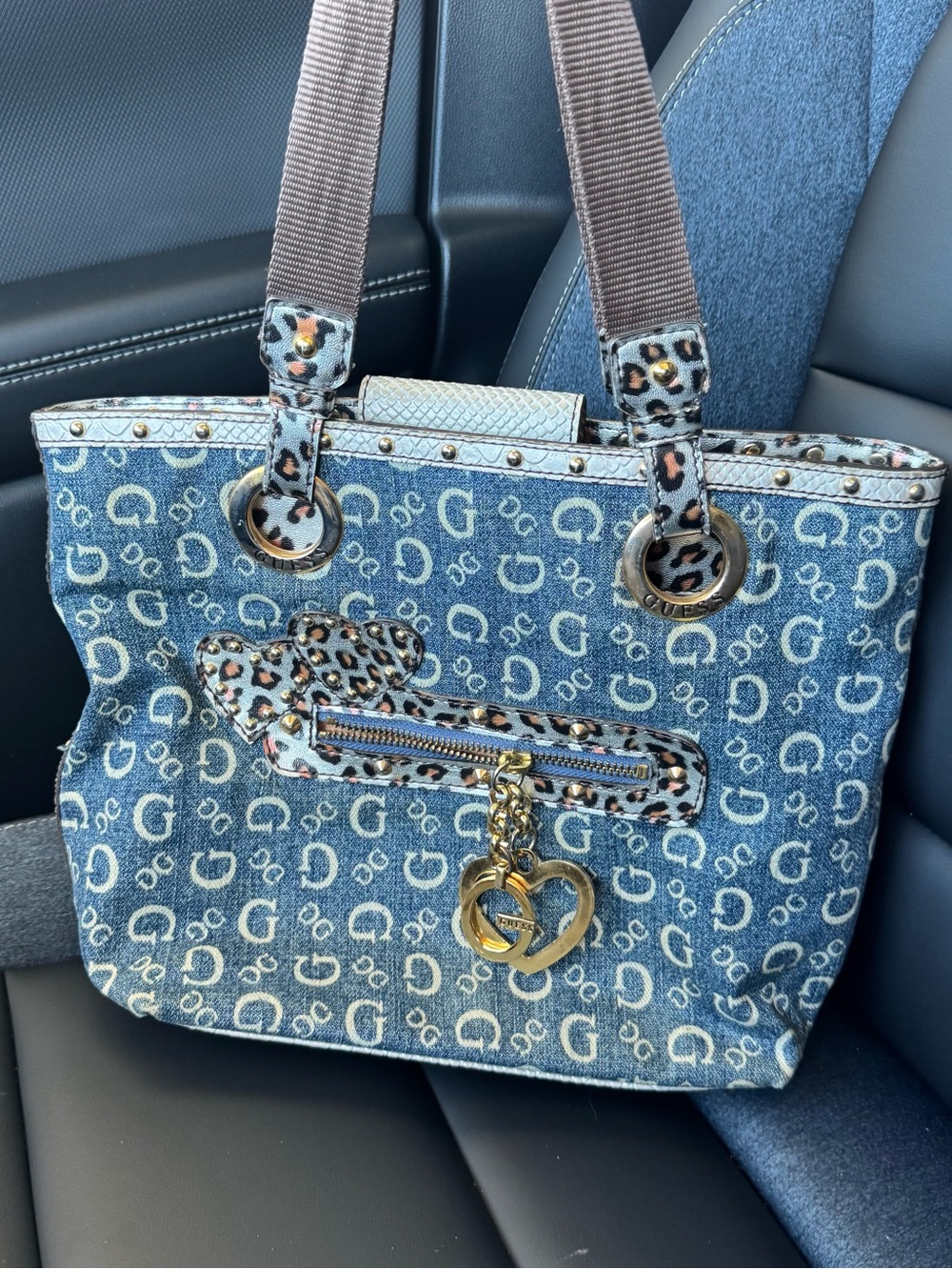 GUESS denim leopard bag early 2000s